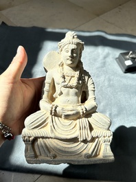Four Gandhara grey schist fragments with Buddha and Bodhisattva, 1st/3rd C.