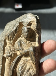 A collection of six Gandhara grey schist fragments with Bodhisattva, divinities and figures, 2/4th C.