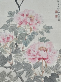 Feng Chaoran 馮超然 (1882-1954) and Jiang Hanting 江寒汀 (1904-1963): 'Peony' and 'Two squirrels on the persimmon tree', ink and colour on paper