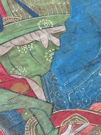Chinese school: 'Portrait of a general with two servants', ink and colour on silk, Ming or later