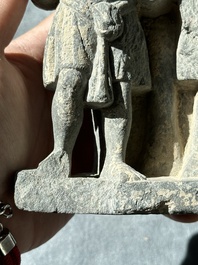 Four Gandhara grey schist fragments with Buddha and Bodhisattva, 1st/3rd C.