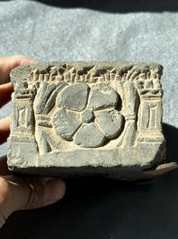 Six Gandhara grey schist fragments with divinities and floral design, 1/4th C.