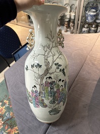 Five Chinese famille rose vases with figural design, 19/20th C.