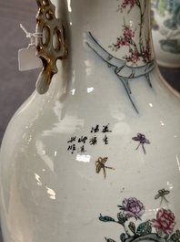 Five Chinese famille rose vases with figural design, 19/20th C.