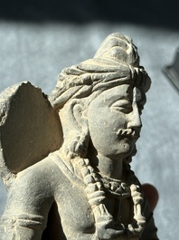 Four Gandhara grey schist fragments with Buddha and Bodhisattva, 1st/3rd C.