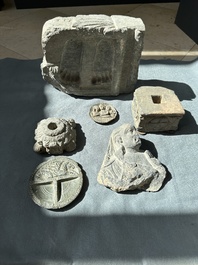 Six Gandhara grey schist fragments with divinities and floral design, 1/4th C.