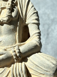 Four Gandhara grey schist fragments with Buddha and Bodhisattva, 1st/3rd C.