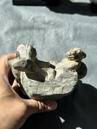 Four Gandhara grey schist fragments with Buddha and Bodhisattva, 1st/3rd C.