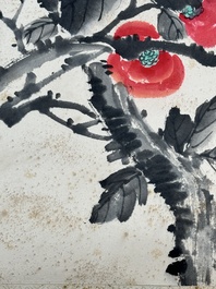 Feng Chaoran 馮超然 (1882-1954) and Jiang Hanting 江寒汀 (1904-1963): 'Peony' and 'Two squirrels on the persimmon tree', ink and colour on paper