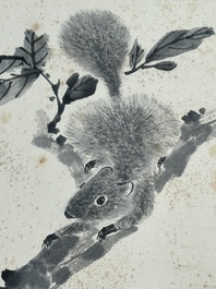 Feng Chaoran 馮超然 (1882-1954) and Jiang Hanting 江寒汀 (1904-1963): 'Peony' and 'Two squirrels on the persimmon tree', ink and colour on paper