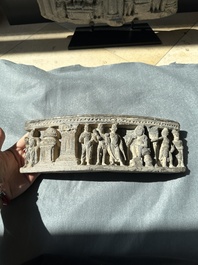 Three Gandhara grey schist frieze fragments with narrative design, 1/5th C.
