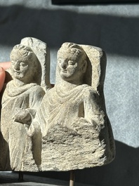 A collection of six Gandhara grey schist fragments with Bodhisattva, divinities and figures, 2/4th C.