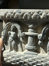 Three Gandhara grey schist frieze fragments with narrative design, 1/5th C.