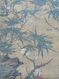 Follower of Su Hanchen 蘇漢臣 (1094-1172): 'Child playing with a cat', ink and colour on silk, Ming or later