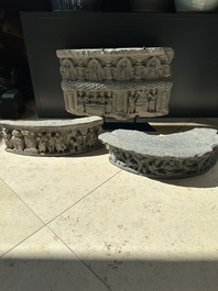 Three Gandhara grey schist frieze fragments with narrative design, 1/5th C.
