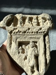 A collection of six Gandhara grey schist fragments with Bodhisattva, divinities and figures, 2/4th C.