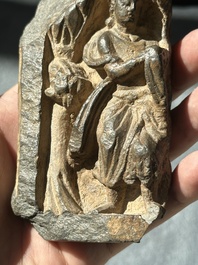 A collection of six Gandhara grey schist fragments with Bodhisattva, divinities and figures, 2/4th C.