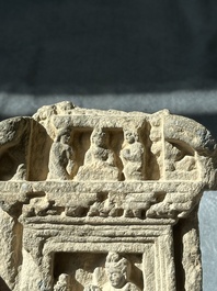 A collection of six Gandhara grey schist fragments with Bodhisattva, divinities and figures, 2/4th C.