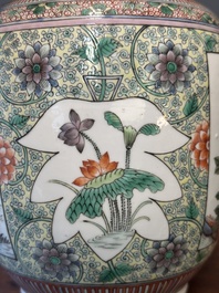 A Chinese famille verte covered vase and a bottle vase, 19th C.