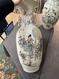 Five Chinese famille rose vases with figural design, 19/20th C.