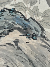 Feng Chaoran 馮超然 (1882-1954) and Jiang Hanting 江寒汀 (1904-1963): 'Peony' and 'Two squirrels on the persimmon tree', ink and colour on paper