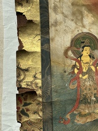 A rare Japanese Buddhist painting depicting Usnisavijaya, signed Ku Yue Baixie 哭月拜寫, probably 17/18th C.