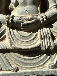 Four Gandhara grey schist fragments with Buddha and Bodhisattva, 1st/3rd C.