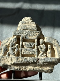 A collection of six Gandhara grey schist fragments with Bodhisattva, divinities and figures, 2/4th C.
