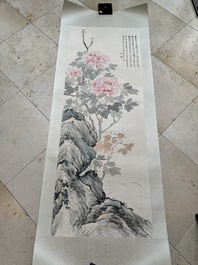 Feng Chaoran 馮超然 (1882-1954) and Jiang Hanting 江寒汀 (1904-1963): 'Peony' and 'Two squirrels on the persimmon tree', ink and colour on paper