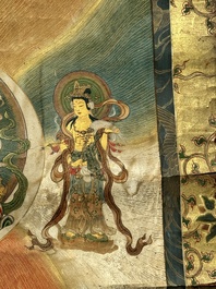 A rare Japanese Buddhist painting depicting Usnisavijaya, signed Ku Yue Baixie 哭月拜寫, probably 17/18th C.