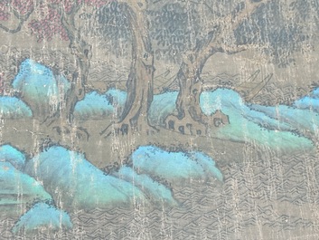 Chinese school: 'Sages in a lake landscape', ink and colour on silk, Ming or later