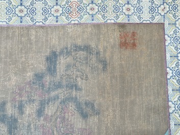 Chinese school: 'Sages in a lake landscape', ink and colour on silk, Ming or later