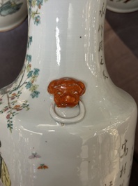 Five Chinese famille rose vases with figural design, 19/20th C.