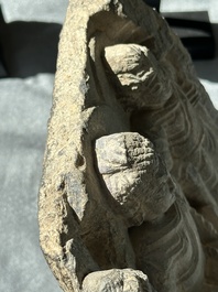 Four Gandhara grey schist fragments with Buddha and Bodhisattva, 1st/3rd C.