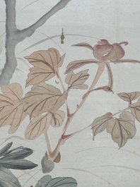 Feng Chaoran 馮超然 (1882-1954) and Jiang Hanting 江寒汀 (1904-1963): 'Peony' and 'Two squirrels on the persimmon tree', ink and colour on paper