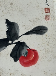 Feng Chaoran 馮超然 (1882-1954) and Jiang Hanting 江寒汀 (1904-1963): 'Peony' and 'Two squirrels on the persimmon tree', ink and colour on paper