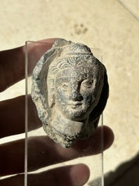 A collection of 9 Gandhara grey schist and stucco fragments of Buddha and divinities, 1/2nd C.