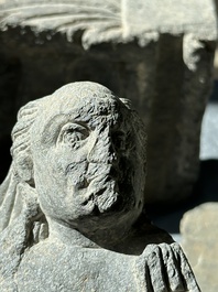 Six Gandhara grey schist fragments with divinities and floral design, 1/4th C.