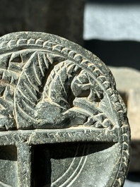 Six Gandhara grey schist fragments with divinities and floral design, 1/4th C.