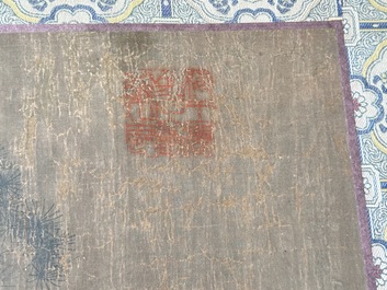 Chinese school: 'Sages in a lake landscape', ink and colour on silk, Ming or later