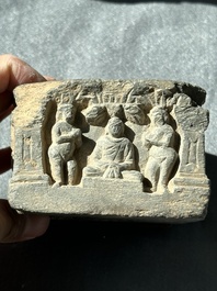 Six Gandhara grey schist fragments with divinities and floral design, 1/4th C.