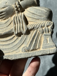 Four Gandhara grey schist fragments with Buddha and Bodhisattva, 1st/3rd C.