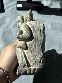 Four Gandhara grey schist fragments with Buddha and Bodhisattva, 1st/3rd C.