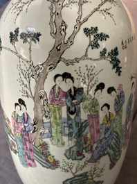 Five Chinese famille rose vases with figural design, 19/20th C.