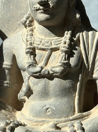 Four Gandhara grey schist fragments with Buddha and Bodhisattva, 1st/3rd C.