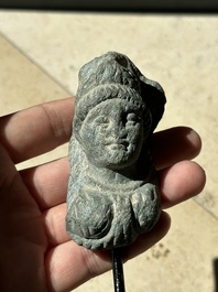 A collection of 9 Gandhara grey schist and stucco fragments of Buddha and divinities, 1/2nd C.