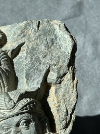 Four Gandhara grey schist fragments with Buddha and Bodhisattva, 1st/3rd C.