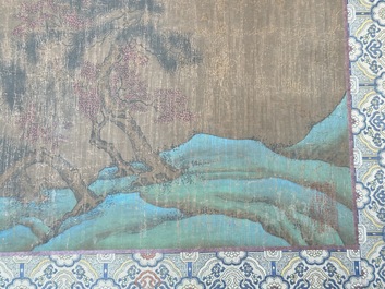 Chinese school: 'Sages in a lake landscape', ink and colour on silk, Ming or later