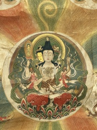 A rare Japanese Buddhist painting depicting Usnisavijaya, signed Ku Yue Baixie 哭月拜寫, probably 17/18th C.