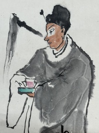 Guan Liang 關良 (1900-1986): 'The Drunken Concubine 貴妃醉酒', ink and colour on paper, dated 1984